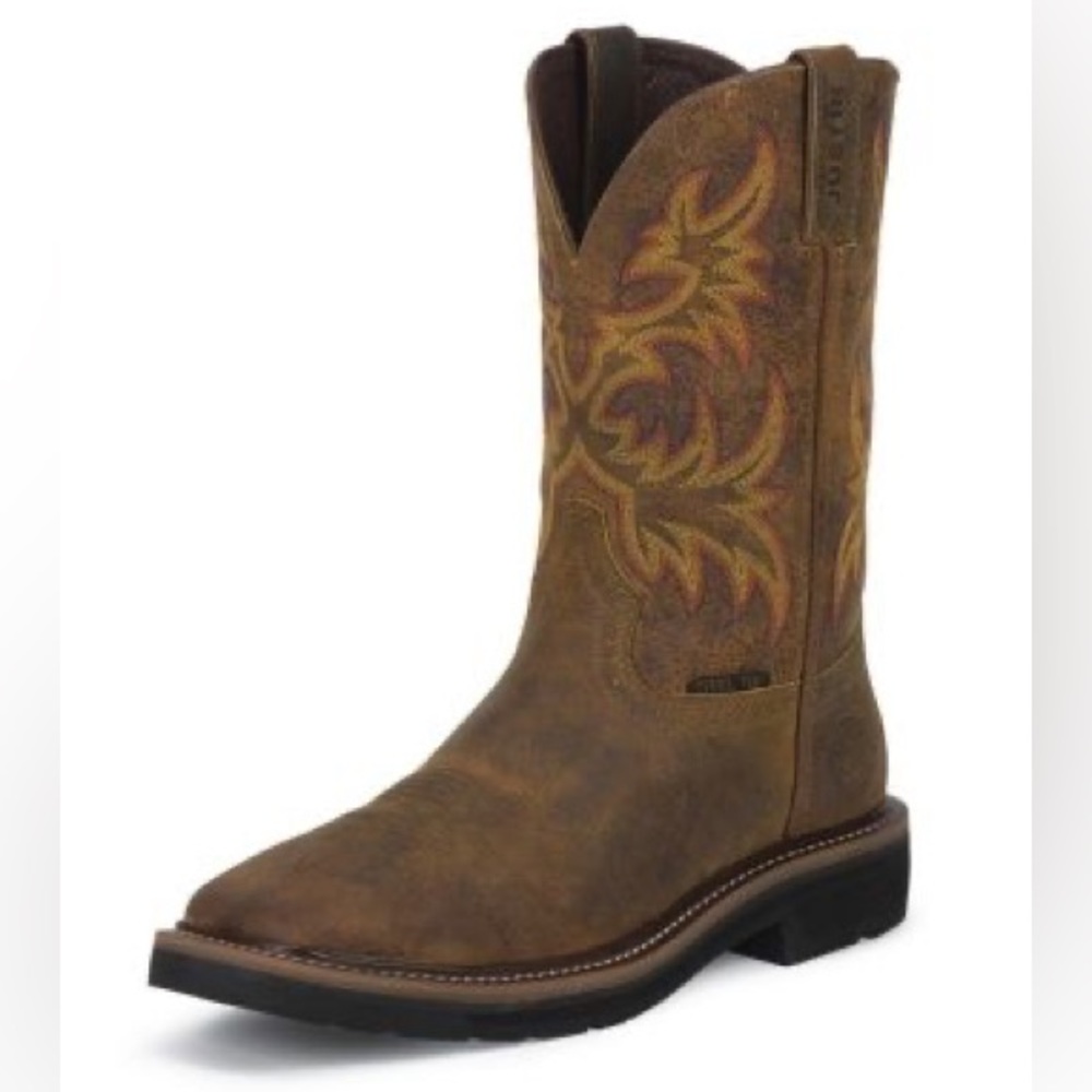 JUSTIN WOMEN'S RUGGED TAN COWHIDE STAMPEDE STEEL TOE WORK BOOTS WKL4682 Size. 6B